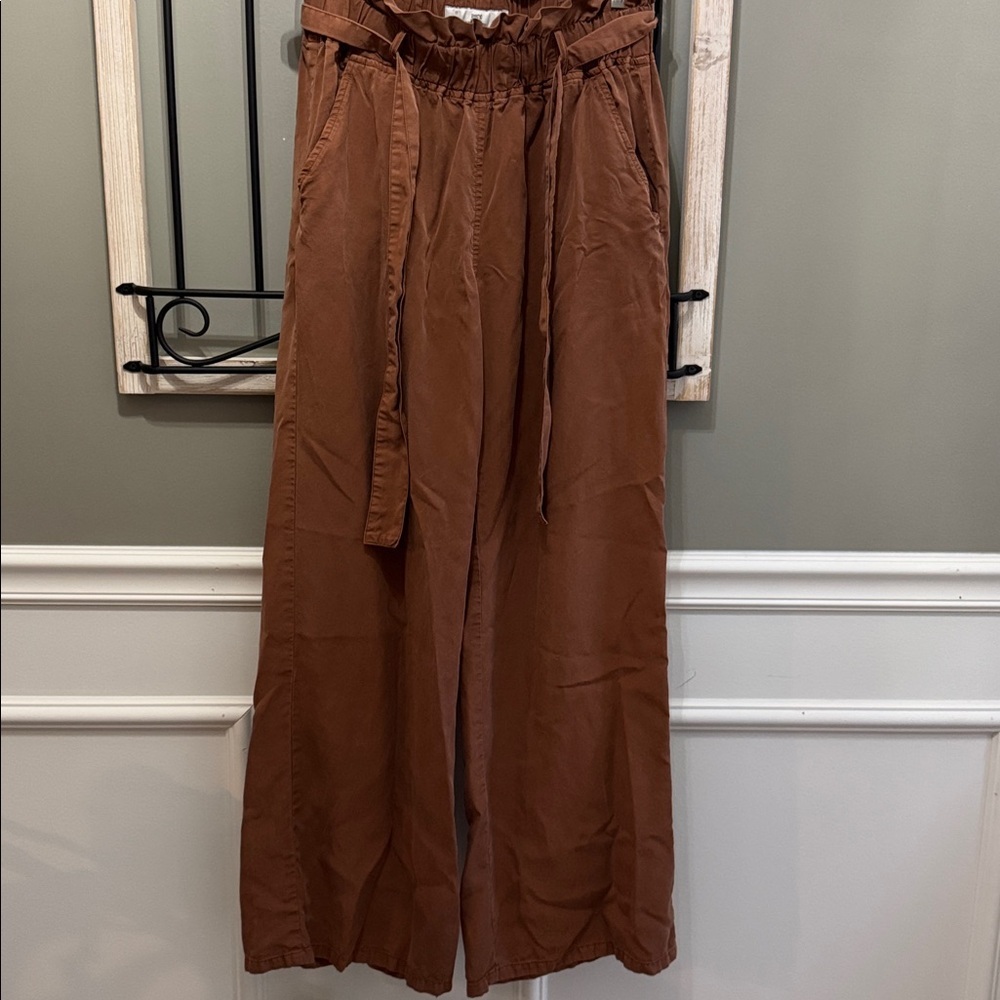 THREAD & SUPPLY Wide Leg Pants Belt Tie Waist - Size L 100% Lyocell